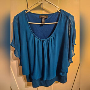 Style & Co Teal Blouse with Sheer Sleeves 2x
